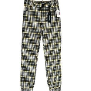 Chocolate Jogger Pants Plaid Button Zipper Size Small NEW